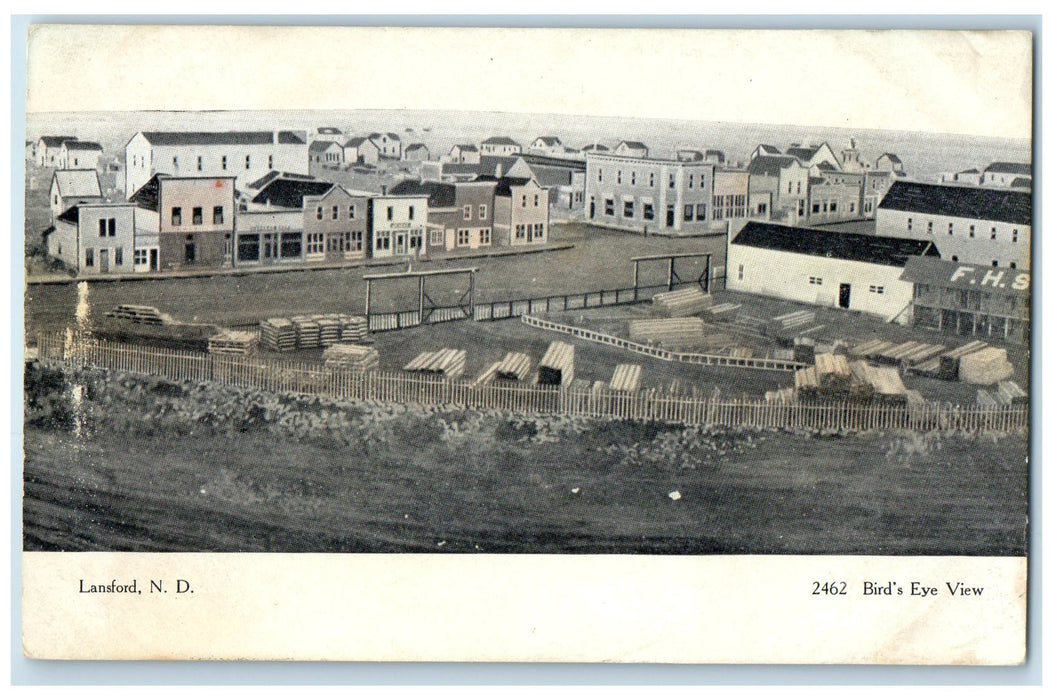 c1905 Birds Eye View Stocking Woods Dirt Road Lansford North Dakota ND Postcard