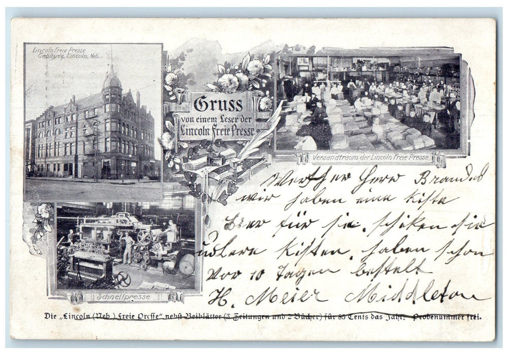 1910 Lincoln Freie Presse Gebaude Press News Paper Lincoln Nebraska NE Postcard
