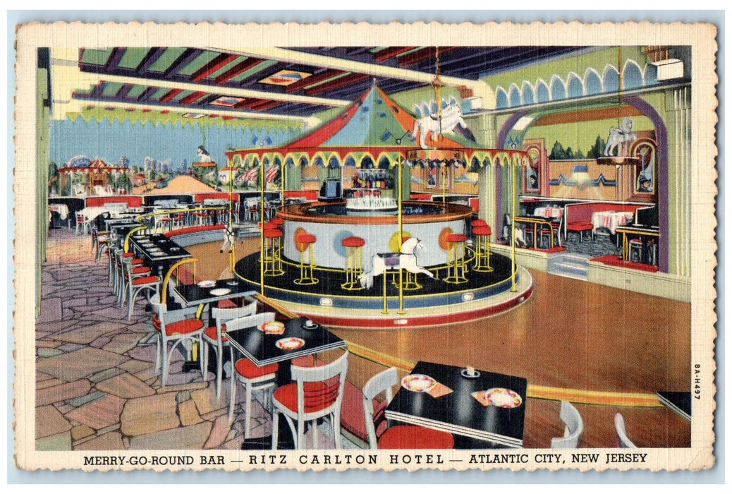 1944 Merry Go Round Bar Ritz Carlton Hotel Atlantic City New Jersey NJ Postcard