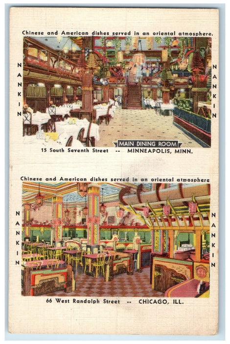 c1940's The Nankin Minneapolis Chicago Finest Cafe Restaurant Dining Postcard