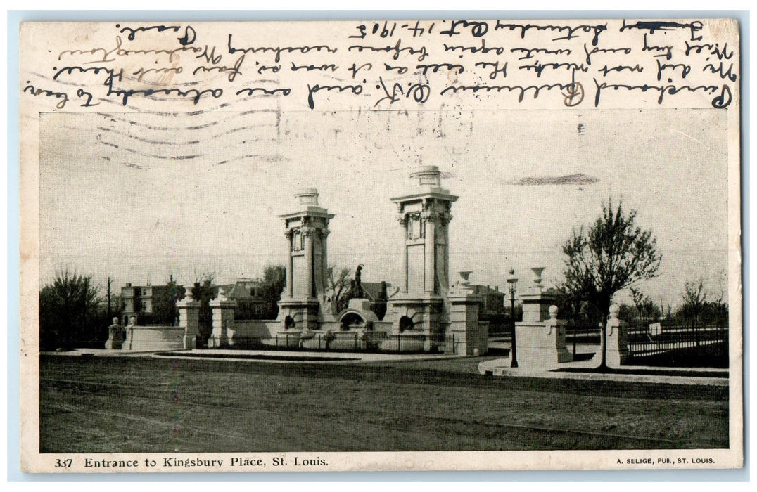 1905 Entrance To Kingsbury Place Exterior St. Louis Missouri MO Posted Postcard