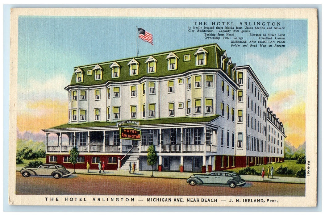 c1940's Hotel Arlington & Restaurant Michigan Avenue Atlantic City NJ Postcard