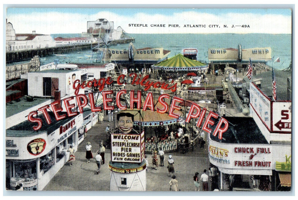 c1950's Steeple Chase Pier Amusement Rides Atlantic City New Jersey NJ Postcard