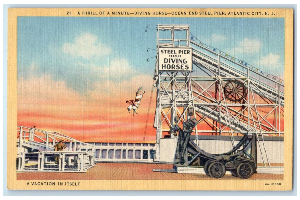 c1940's High Diving Horses Ocean End Steel Pier View Atlantic City NJ Postcard