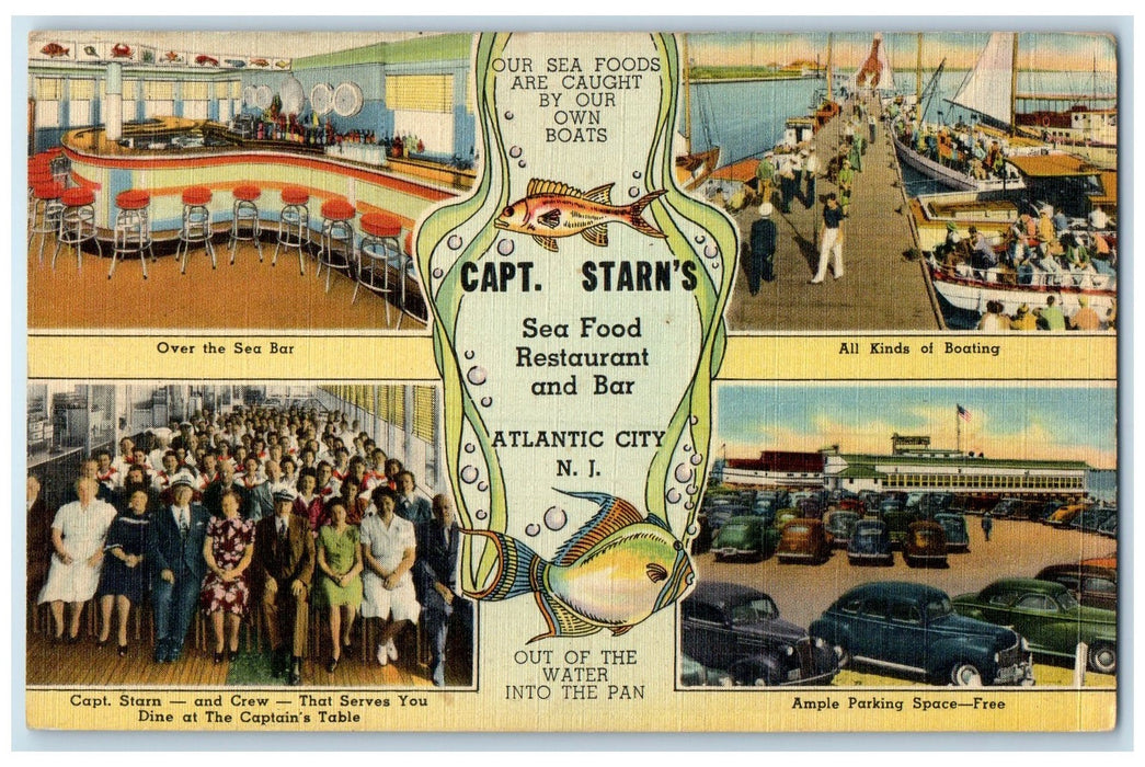 c1940's Capt. Starn's Sea Food Restaurant & Bar Views Atlantic City NJ Postcard