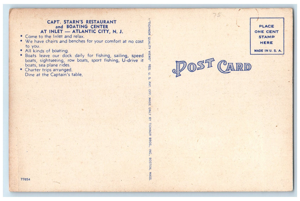 c1940's Capt. Starn's Sea Food Restaurant & Bar Views Atlantic City NJ Postcard