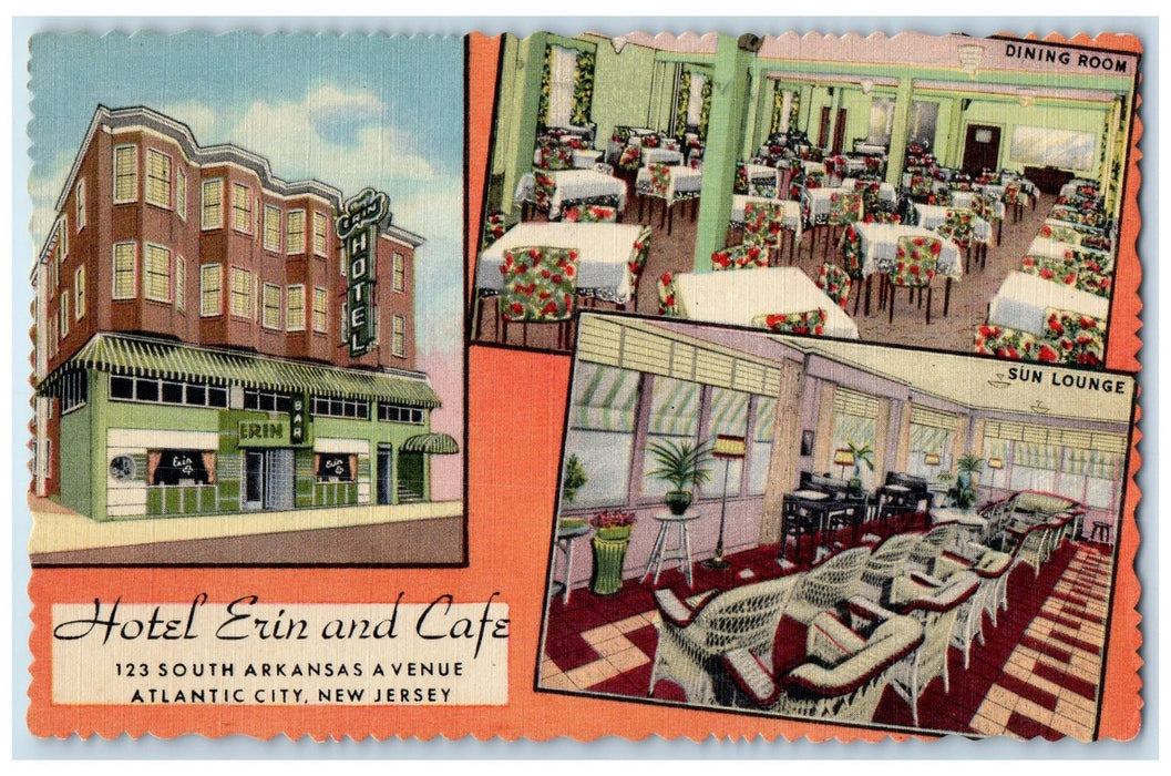 c1940's Hotel Erin & Cafe Restaurant Dining Hall View Atlantic City NJ Postcard
