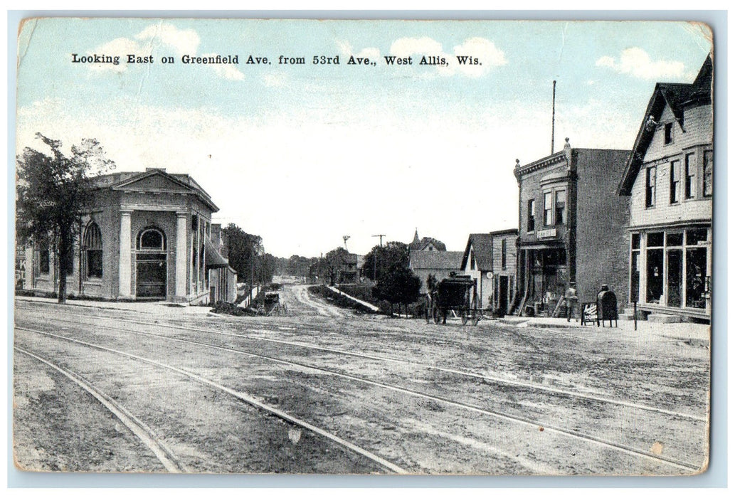 1907 Washington Street Dirt Road Horse Buggy Green Bay Wisconsin WI Postcard