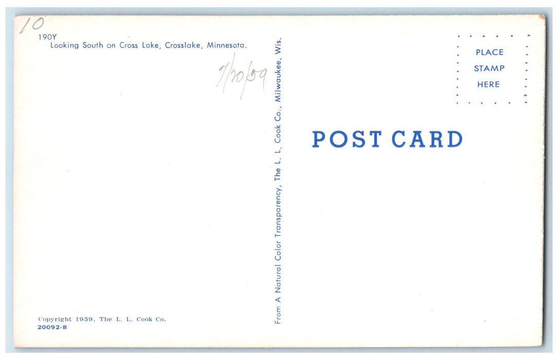 c1960s Looking South On Cross Lake View Crosslake Minnesota MN Unposted Postcard