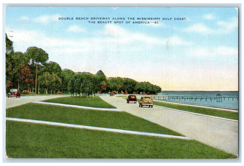 1953 Double Beach Driveway Along The MI Gulf Coast Alvin Texas TE Cars Postcard