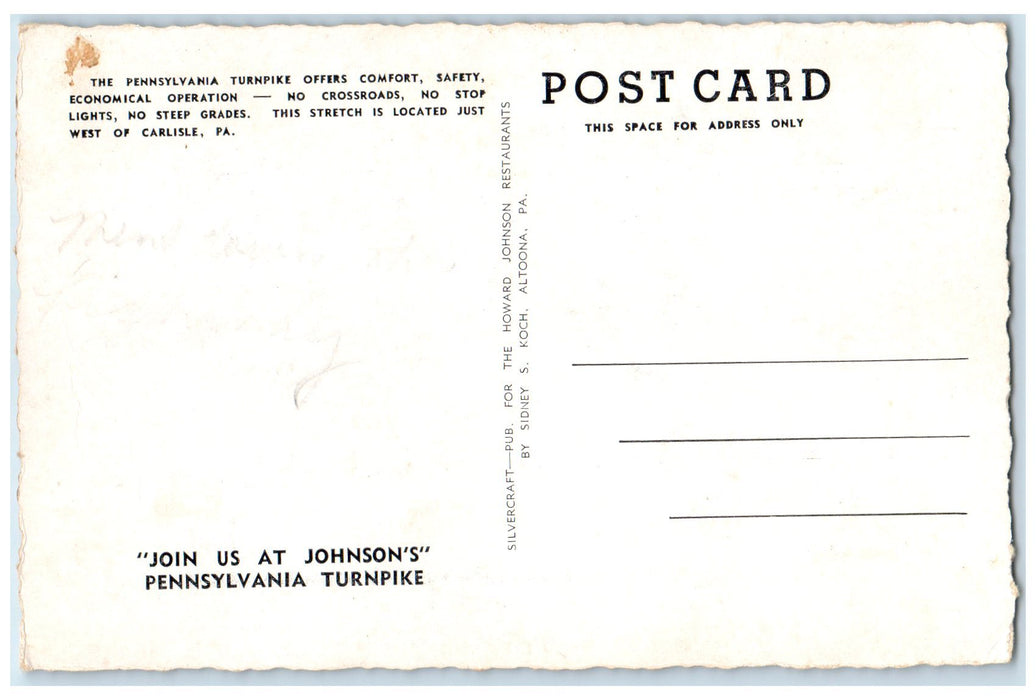 c1960's Tangent Of The Pennsylvania Turnpike View In Cumberland City PA Postcard