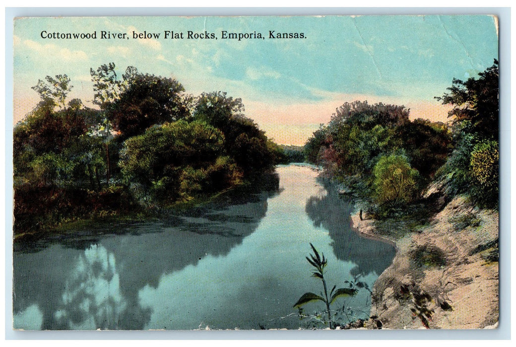 1914 Cottonwood River Below Flat Rocks Emporia Kansas KS Posted Trees Postcard