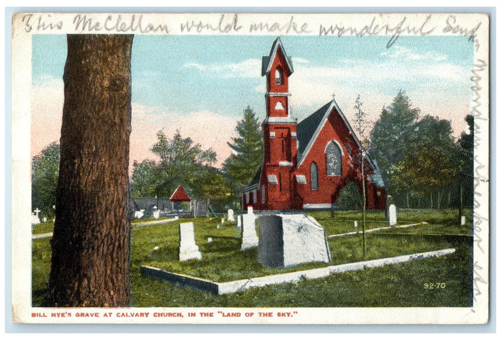 c1920's Bill Nyes Grave At Calvary Church View Land Of The Sky Unposted Postcard