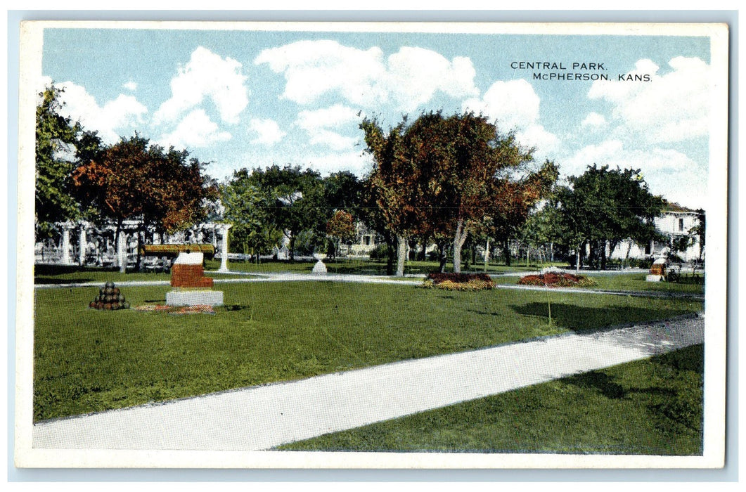 c1920's Central Park Cannon Scene McPherson Kansas KS Unposted Vintage Postcard