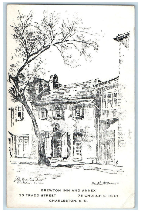 c1920 Brewton Inn & Annex Restaurant Hotel Charleston South Carolina SC Postcard