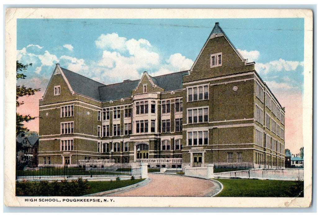 1920 High School Campus Building Entrance View Poughkeepsie New York NY Postcard