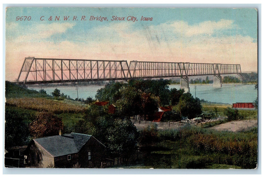 c1910's C. & N. W. Railroad Bridge Sioux City Iowa IA Unposted Vintage Postcard
