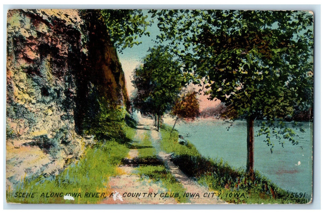 c1950's Scene Along Iowa River Country Club Dirt Road Iowa City Iowa IA Postcard