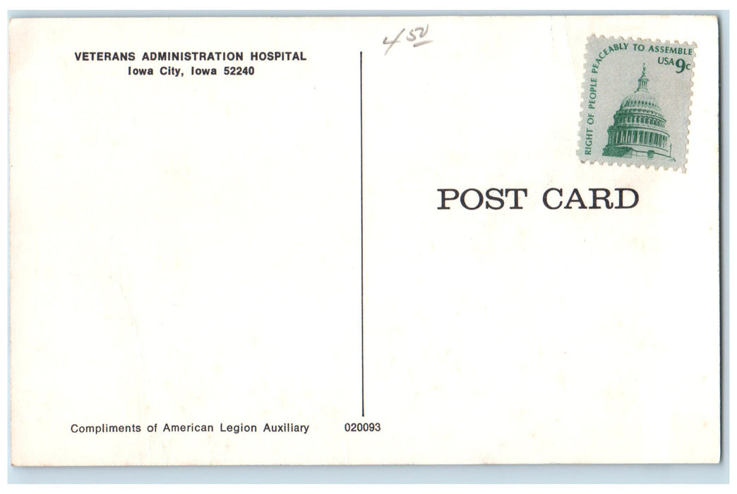 c1950's Veterans Administration Hospital Building Car Iowa City Iowa IA Postcard