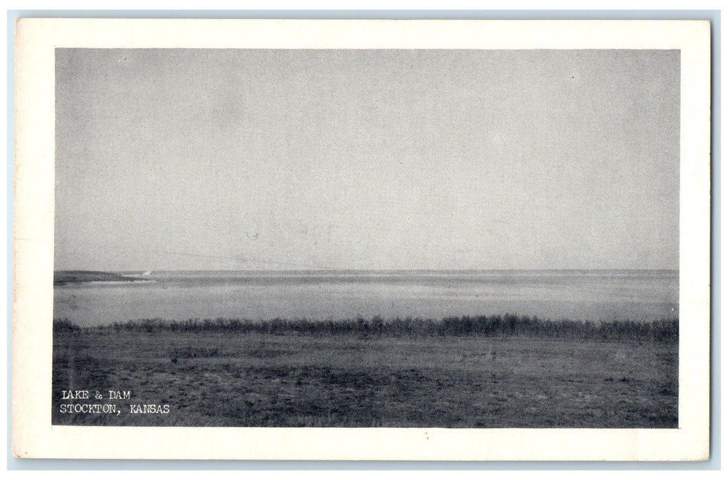 c1940's Lake And Dam Landscape Scenic View Stockton Kansas KS Unposted Postcard