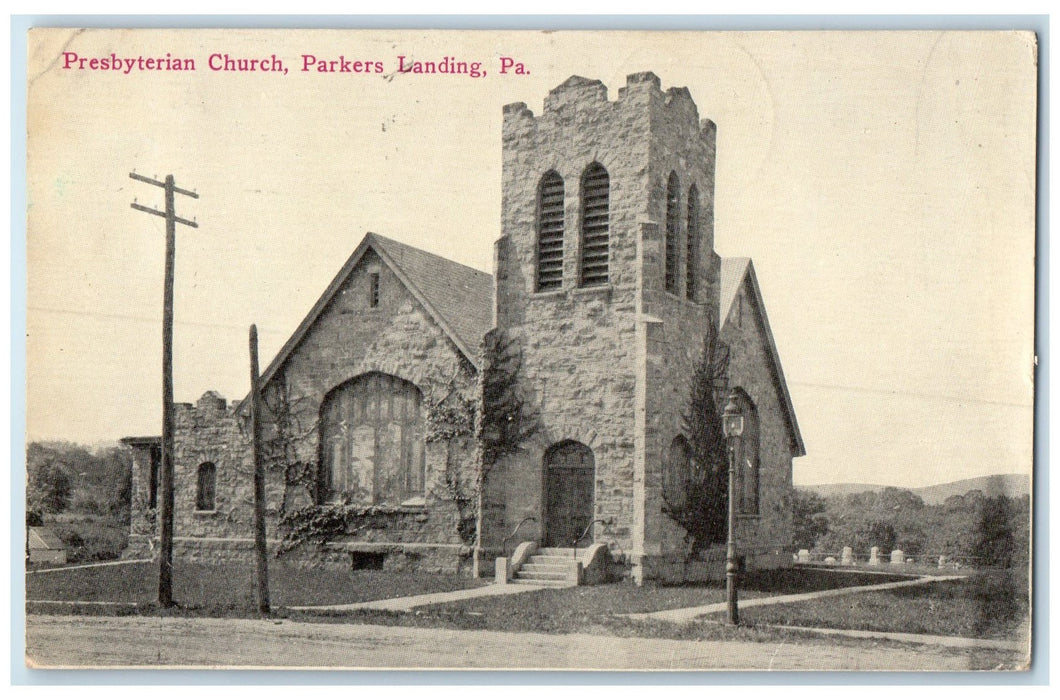 1919 Presbyterian Church Building Tower Parkers Landing Pennsylvania PA Postcard