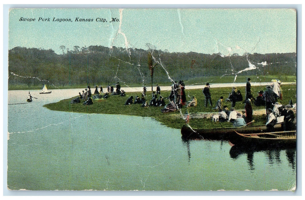 1910 Swope Park Canoe Boats Scene Lagoon Kansas City Missouri MO Posted Postcard