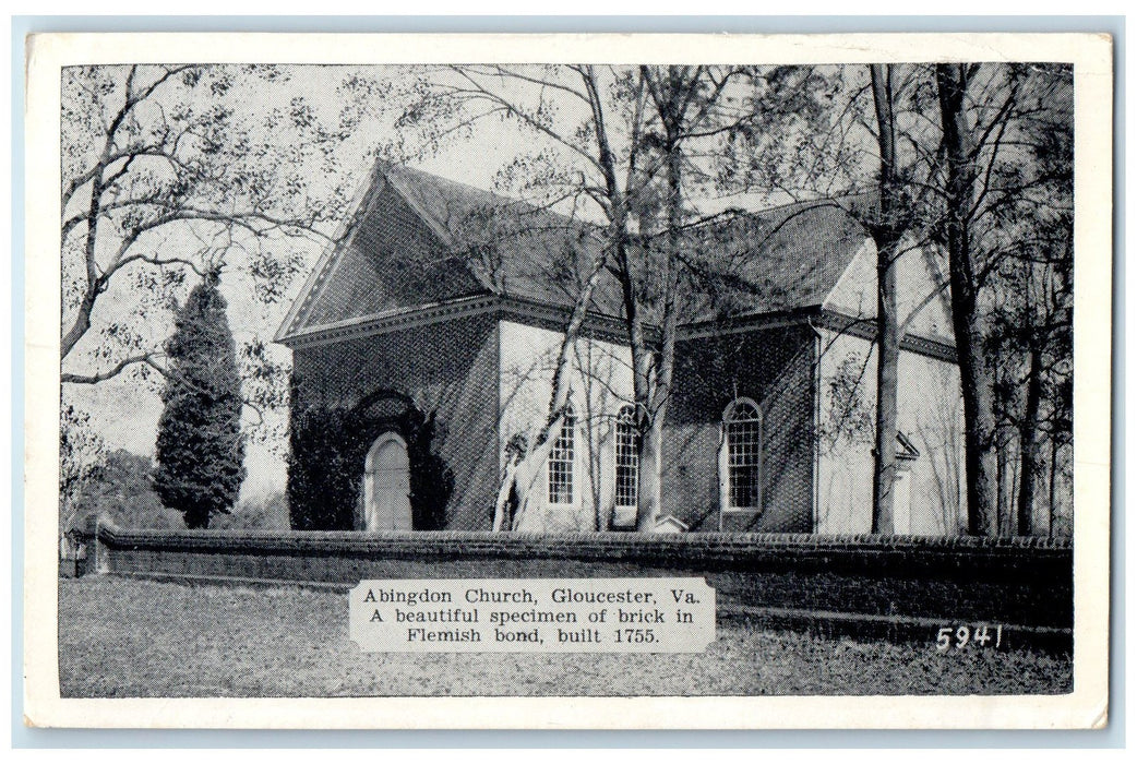 c1920's A Bingdon Church Fenced Building Groves Gloucester Virginia VA Postcard