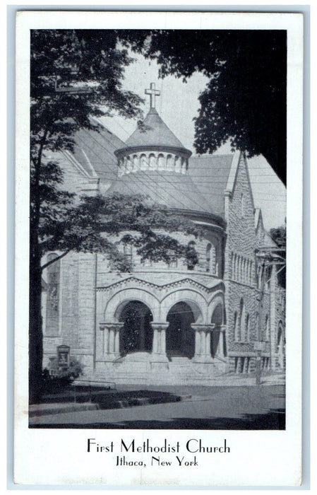 c1920's First Methodist Church Building Cross Tower Ithaca New York NY Postcard