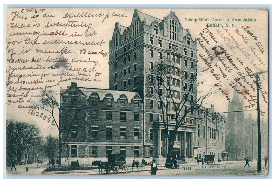 c1905 Young Men's Christian Association Horse Buggy Buffalo New York NY Postcard