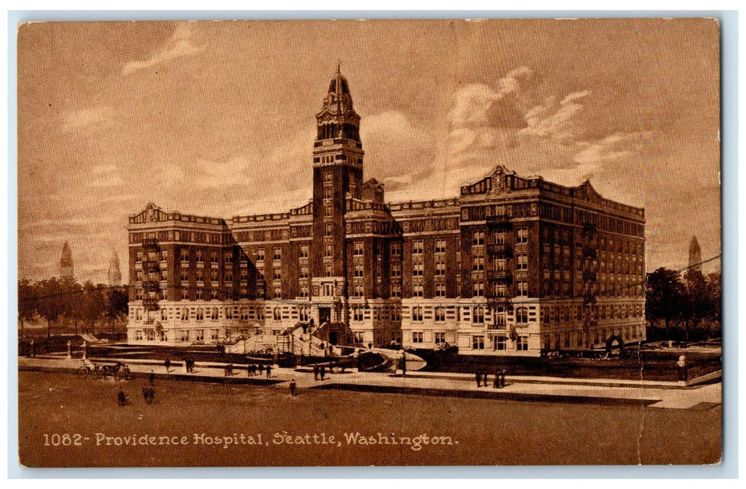 c1950's Providence Hospital Building Tower People Seattle Washington WA Postcard