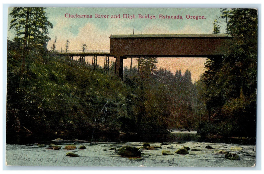 1921 Clackamas River And High Bridge Scene Estacada Oregon OR NM Posted Postcard