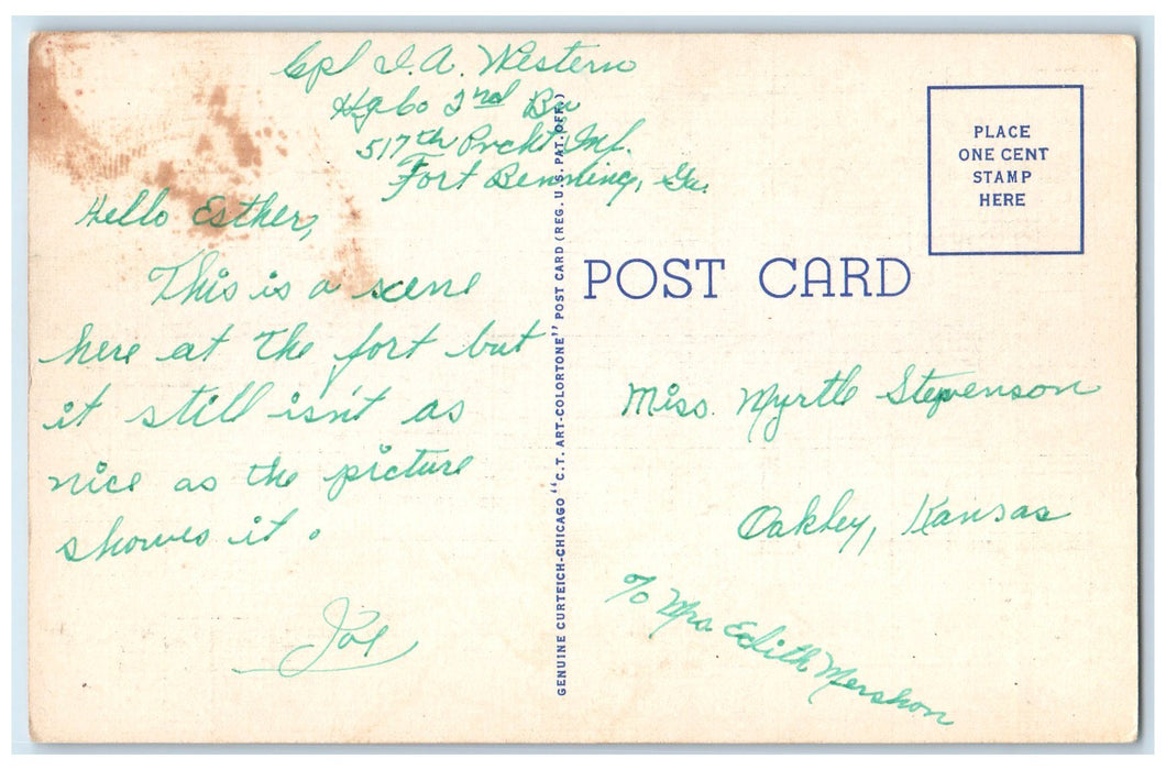 c1940s Entrance To The Infantry School Fort Benning Georgia GA Unposted Postcard