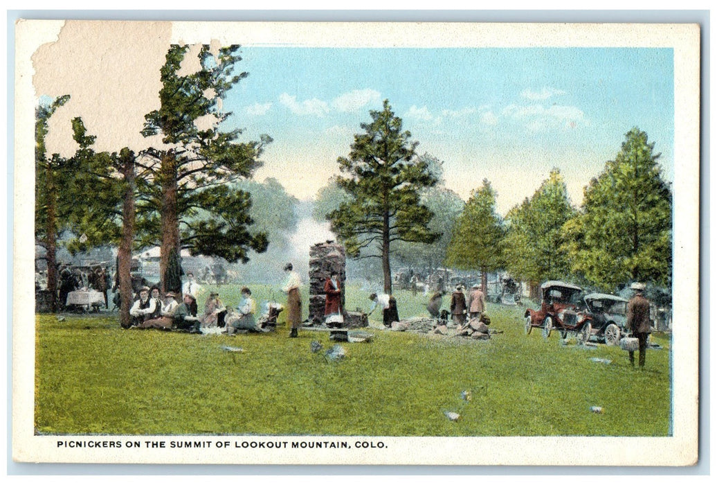c1920's Picnikers On The Summit Of Lookout Mountain Denver Colorado CO Postcard
