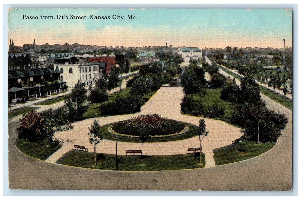 1913 Paseo 17th Street Park Flower Beads Bench Kansas City Missouri MO Postcard