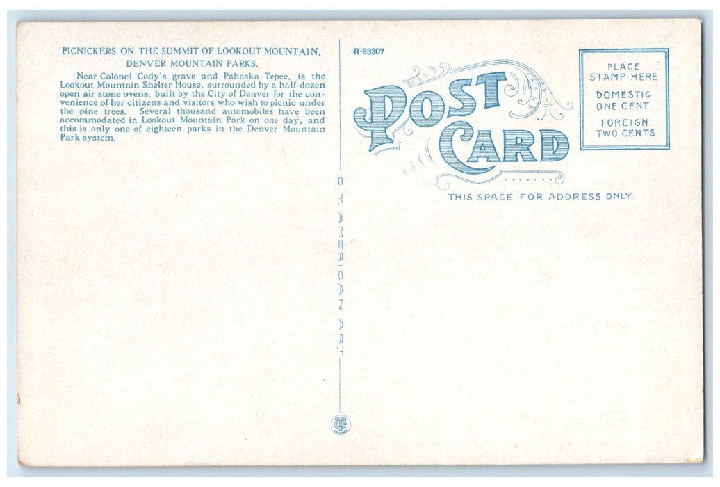 c1920's Picnikers On The Summit Of Lookout Mountain Denver Colorado CO Postcard