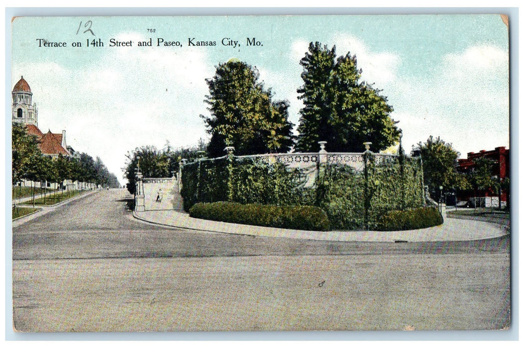 1909 Terrace 14th Street & Paseo Concrete Road Kansas City Missouri MO Postcard