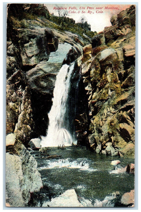 c1910's Rainbow Falls Ute Pass Near Manitou Colorado And South Ry. CO Postcard