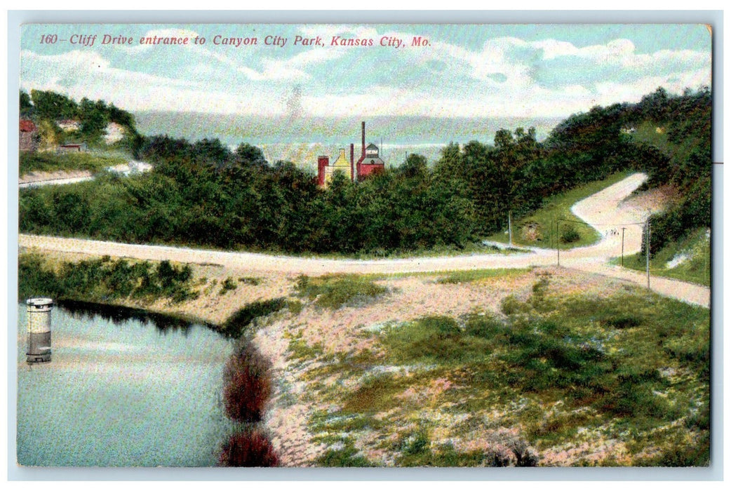 c1910 Cliff Drive Entrance To Canyon City Park Kansas City Missouri MO Postcard