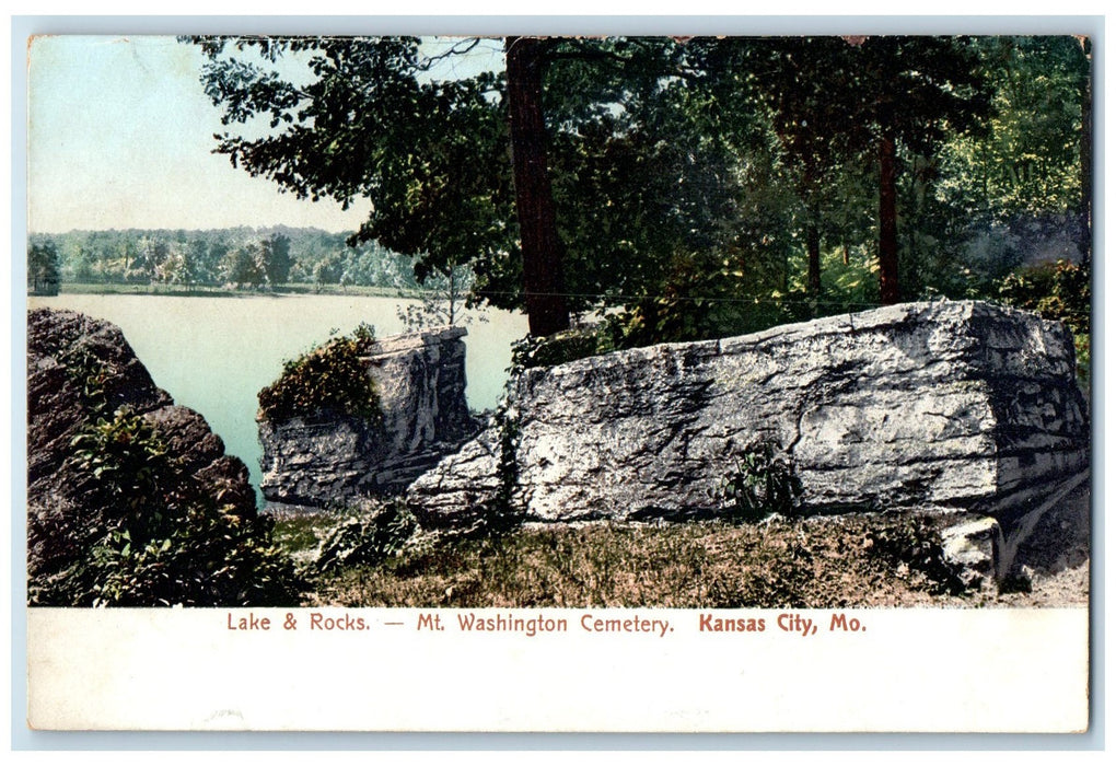 c1905 Lake & Rocks Mt. Washington Cemetery View Kansas City Missouri MO Postcard