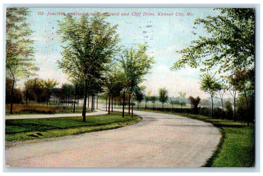 1910 Junction Gladstone Boulevard Cliff Drive Kansas City Missouri MO Postcard