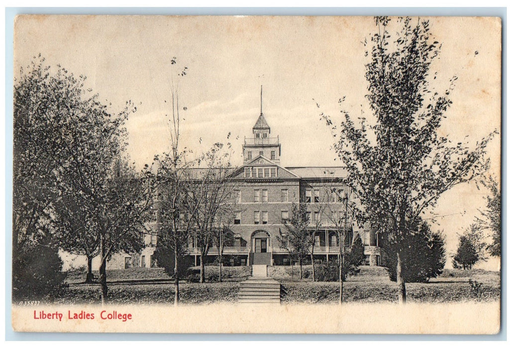 1907 Front View Liberty Ladies College School Building Trees Liberty MO Postcard