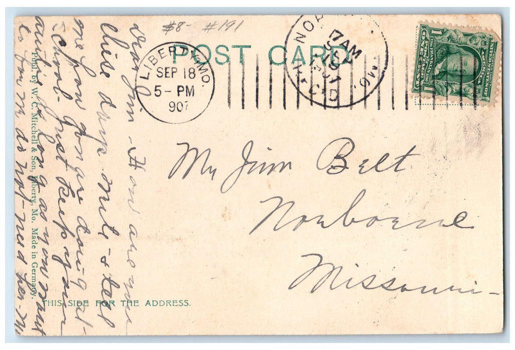 1907 Front View Liberty Ladies College School Building Trees Liberty MO Postcard