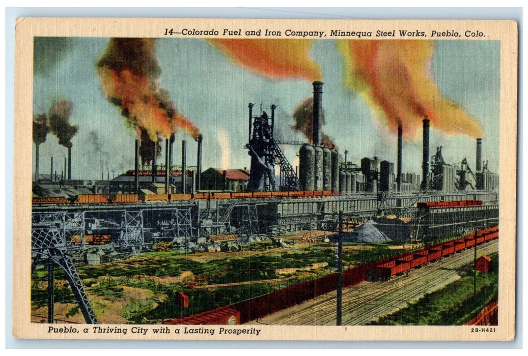 c1940's The Colorado Fuel & Iron Company Minneque Steel Mills Pueblo CO Postcard