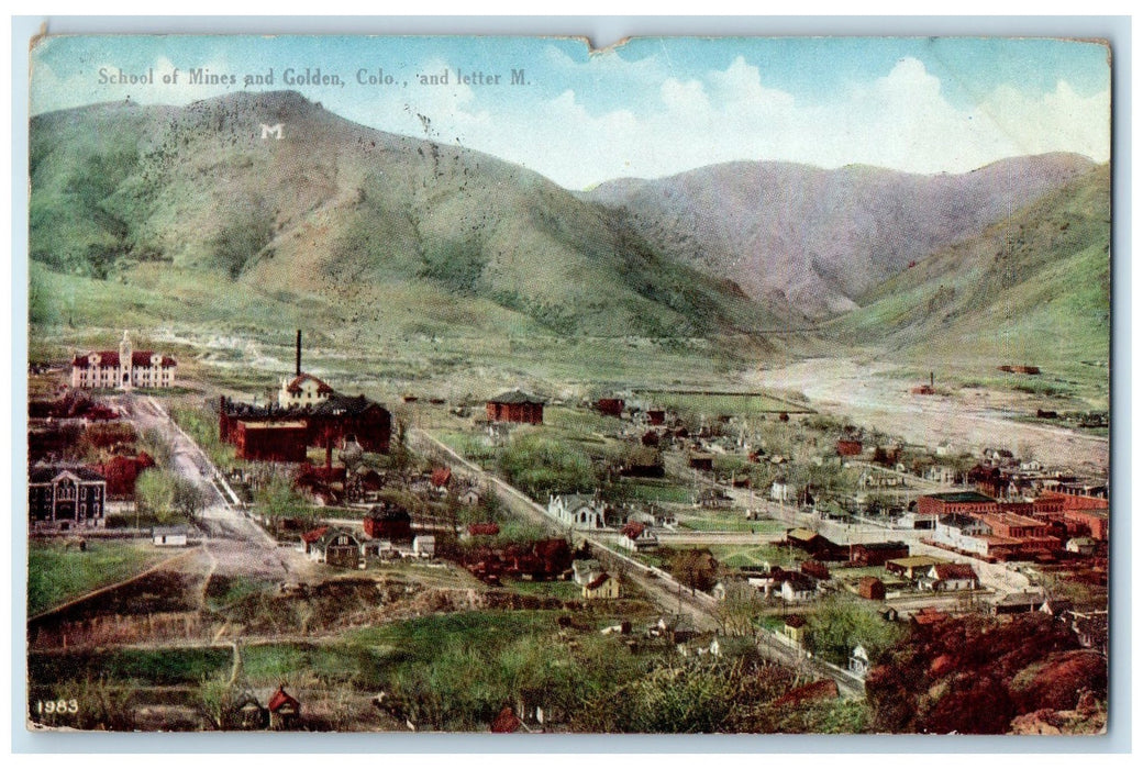 1909 School Of Mines And Golden Colorado View Denver Colorado CO Posted Postcard