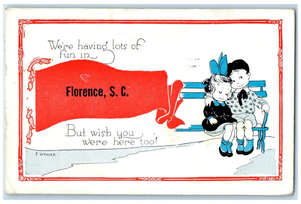 1932 Were Having Lots Of Fun Cartoon View In Florence South Carolina SC Postcard