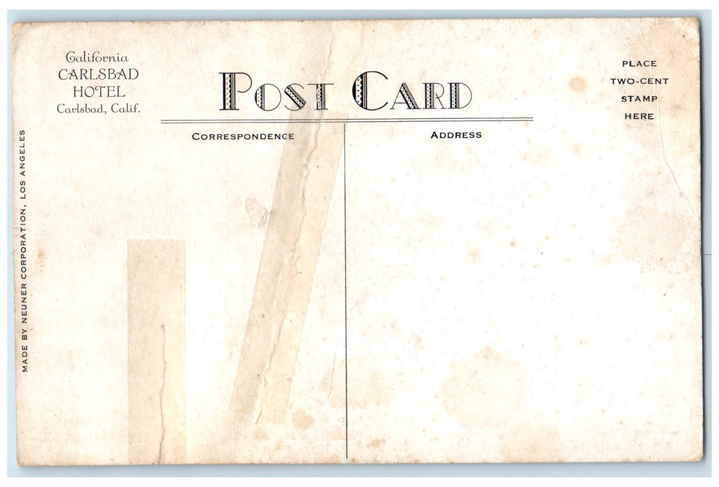 c1920's California Carlsbad Hotel & Dining Room Restaurant Carlsbad CA Postcard