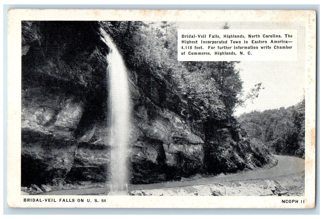 c1920's Bridal Veil Falls Rock Formation Highlands North Carolina NC Postcard