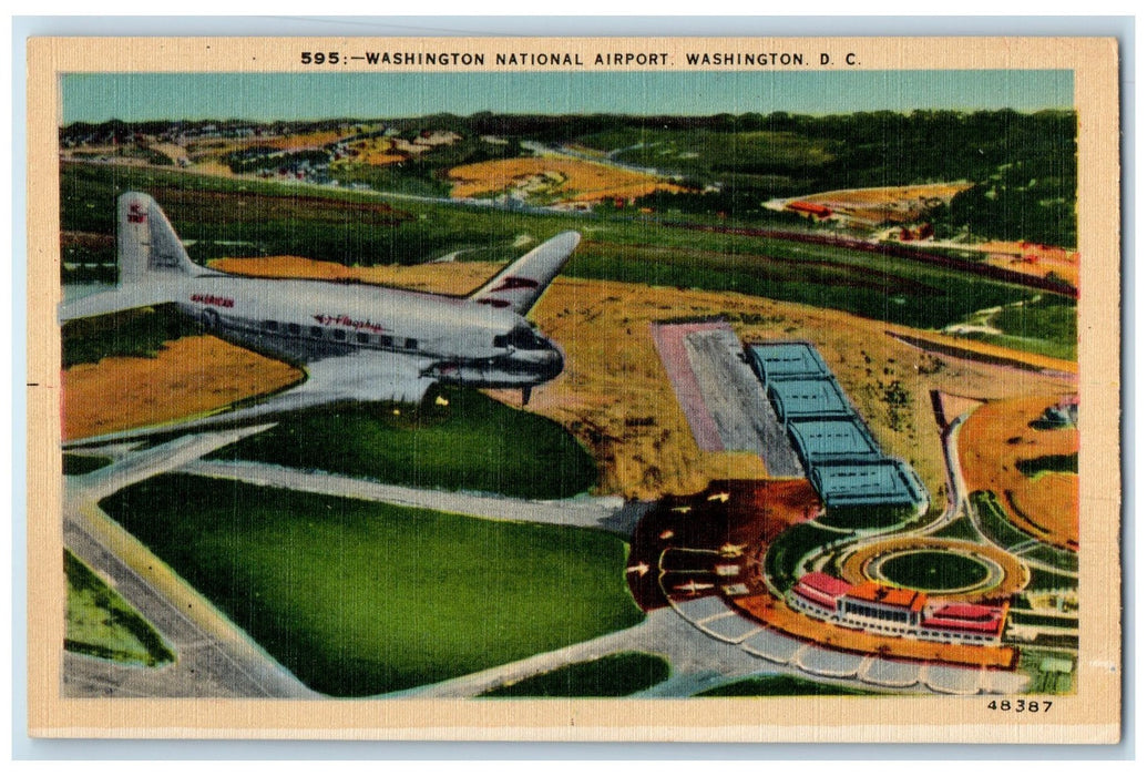c1940's Aerial View Washington National Airport Washington DC Unposted Postcard