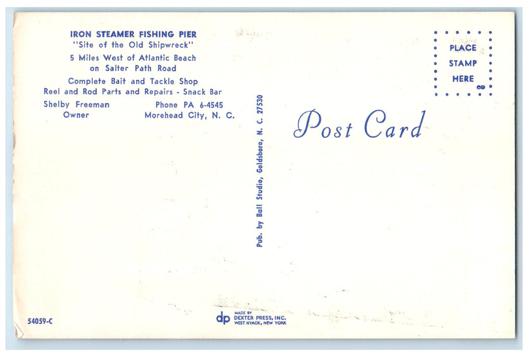 c1950 Iron Steamer Fishing Pier Site Of Old Shipwreck Morehead City NC Postcard
