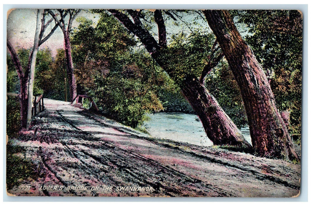 1908 Lovers Bridge Dirt Road Rustic Bridge Swannanoa North Carolina NC Postcard